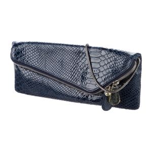 Henri bendel navy blue crocodile embossed leather clutch shoulder bag